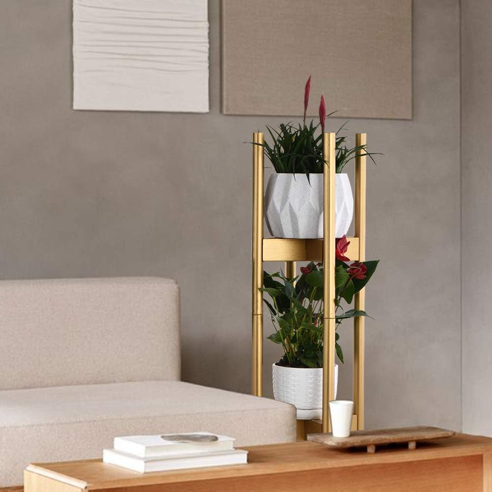 Plant Stand Pack of 2, Stackable&Adjustable Plant Stands Indoor, 2 Tier Indoor Plant Stand Tall 30'' (Gold)