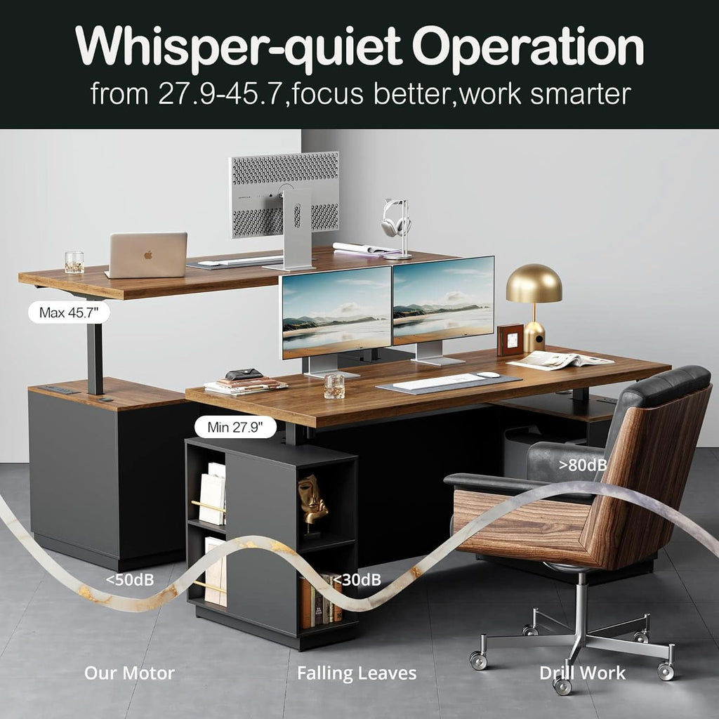 e 71-Inch Electric Standing Desk with Lockable Cabinets & Mobile File Storage