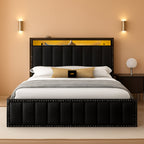 Queen Size Black Velvet Upholstered Platform Frame