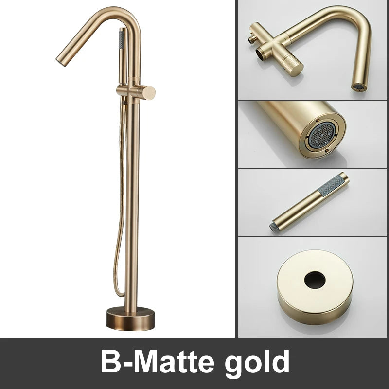 ELLEN Floor Standing Bathtub Faucets with Hand Shower Hot Cold Bath Tub Black Bath Faucet Water Mixer Tap Crane ELS2010