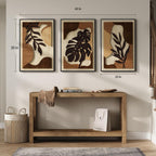 Framed 3D Boho Textured Wood Wall Art Set - Large 3-Piece Carved Tropical Botanical Décor for Living Room, Bedroom, Dining Room, and Home Office - Monstera Leaf Design, 20x30 Inches