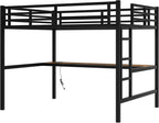 Full Size Metal Loft Bed Desk With Integrated USB Charging Black
