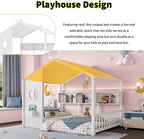 White Full Size Floor Bed Playhouse Storage Shelves