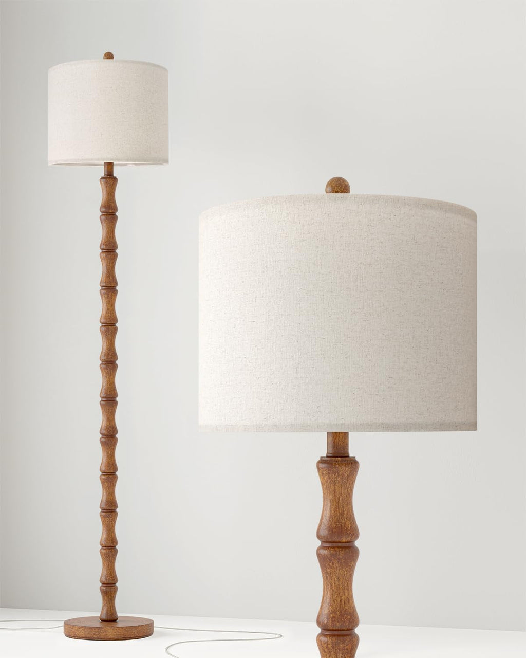 Rustic Floor Lamp 62Inch Walnut Linen Textured Shade