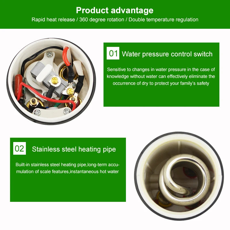 Electric Kitchen Water Heater Tap Instant Hot Water Faucet Heater Cold Heating Faucet Tankless Instantaneous Water Heater