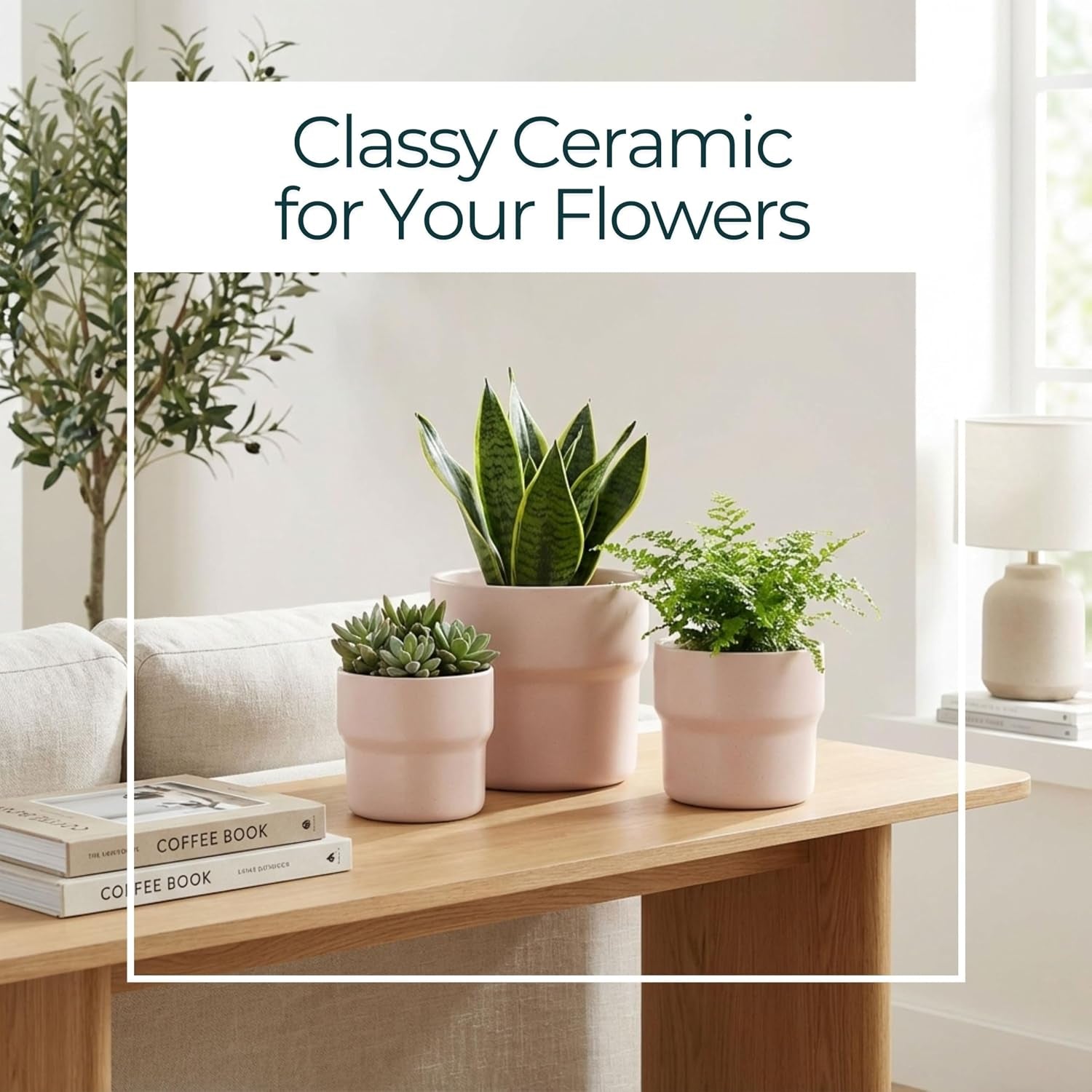 Set of 3 Pink Stoneware Ceramic Planters for Indoor and Outdoor Decor - Modern Design for Home, Patio, or Garden - Sizes: 9", 7", and 6