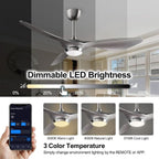 52 Inch Smart WiFi Ceiling Fan With Light And Remote Silver